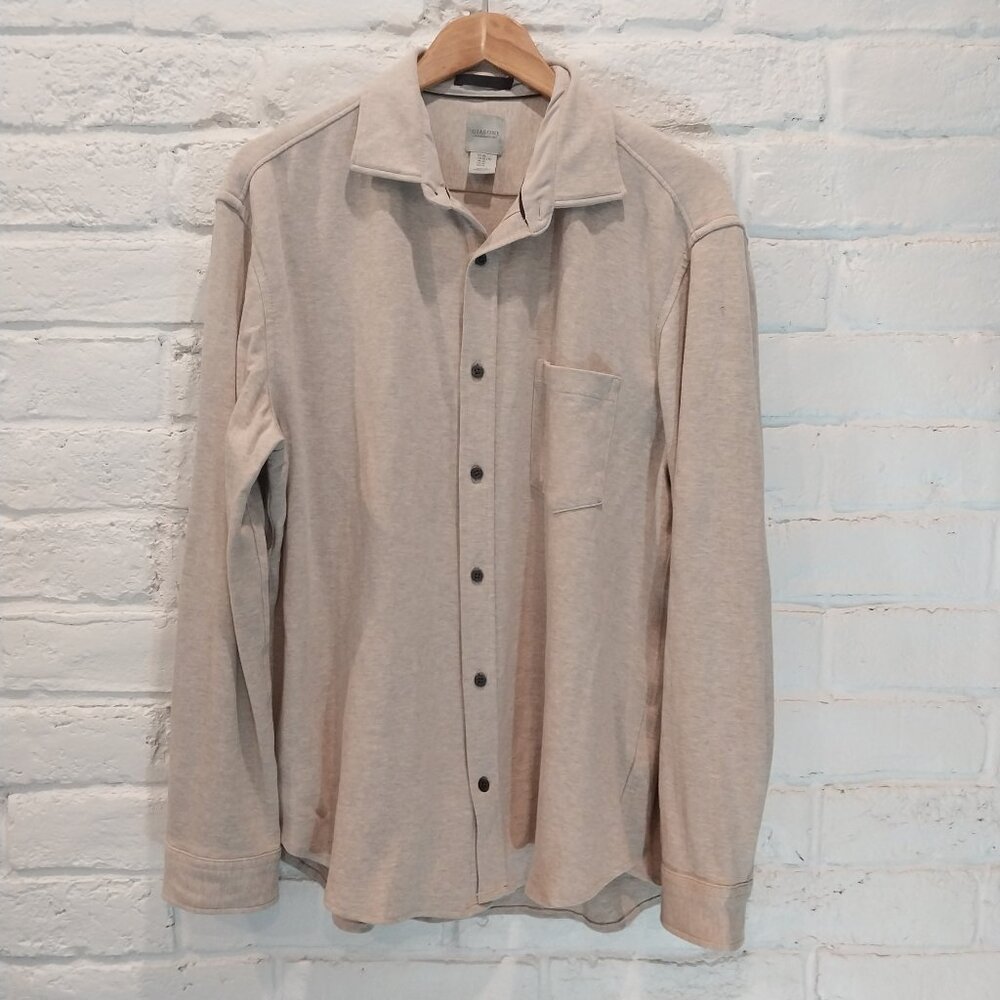 Giasone Jersey Knit Button Up Shirt Men XL Beige Long Sleeve Soft Stretch Preppy